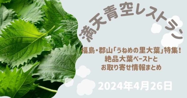 満天青空レストラン　うねめの里大葉はどこで買える？大葉ペーストとお取り寄せ情報まとめ（2025年4月26日）